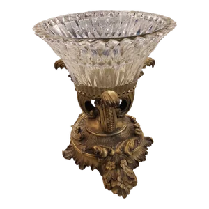 Rococo Style Molded Glass Mounted Patinated Metal and Brass Centerpiece
