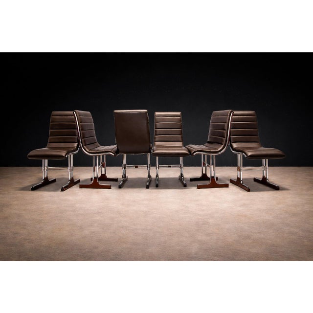 1960s Set of 6 Chairs in Leather, Metal & Wood, Braszenski, 1960s For Sale - Image 5 of 13