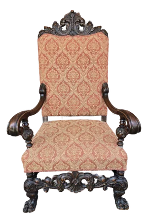 Antique Carved Italian Baroque Renaissance Style Bergere Armchair
