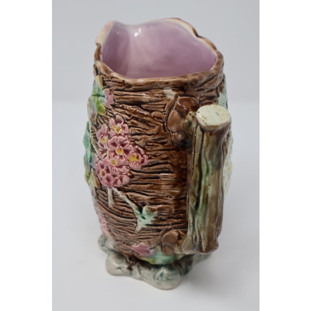 Antique English Majolica Rustic Floral Tree Bark Pitcher, Attributed to Shorter & Boulton For Sale In Washington DC - Image 6 of 18