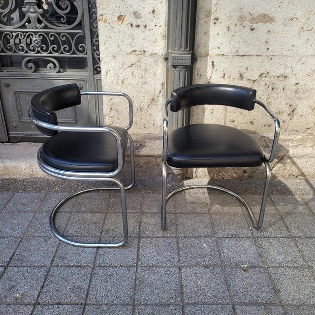 Modern Bauhaus Armchairs in Chromed Steel and Black Leather, Switzerland, 1970s, Set of 2 For Sale - Image 11 of 18