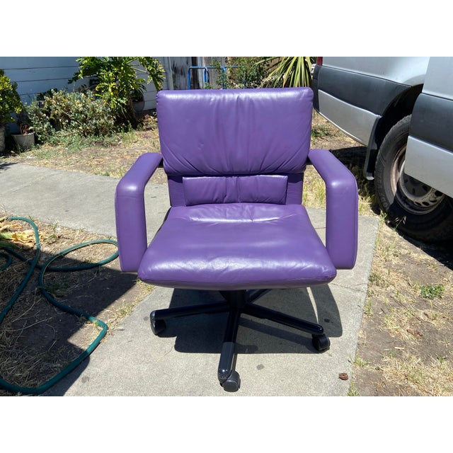 1990s Mario Bellini Vitra Figura Post Modern Purple Leather Desk Chair For Sale - Image 9 of 12