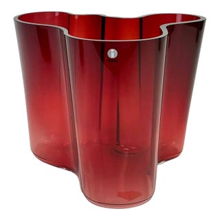Finland Iittala Alvar Aalto Cranberry Red Vase For Sale