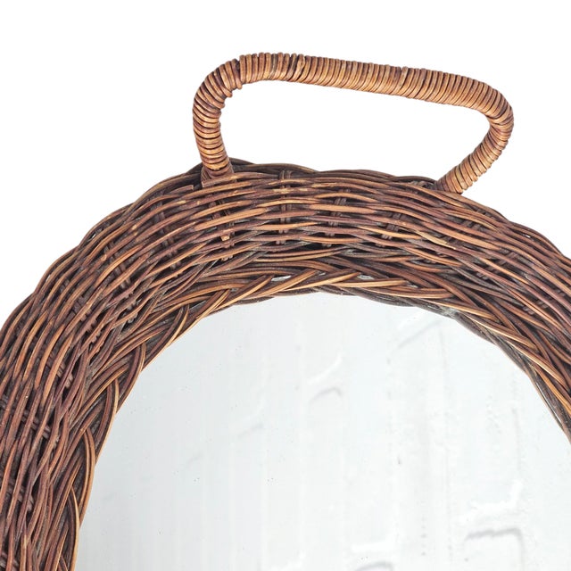 1970s Handwoven Wicker and Rattan Mirror Tray – Oval Boho Vanity or Bar Display For Sale - Image 9 of 13