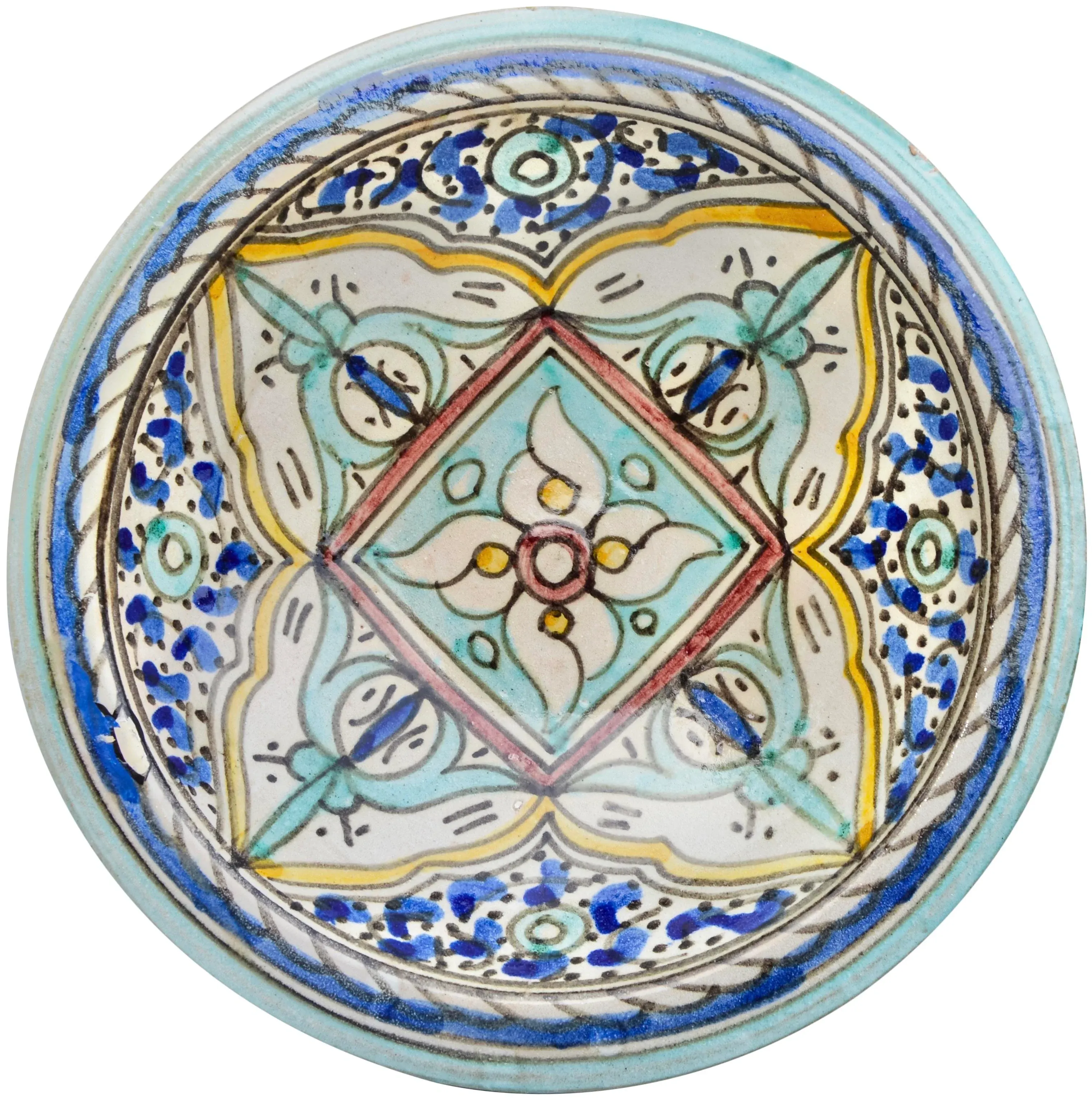 Mid 20th Century Blue & Orange-Patterned Andalusian Ceramic Plate
