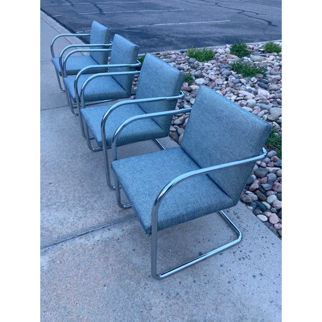 Metal Set of 4 Tubular Chrome “Brno” Chairs Ludwig Mies Van Der Rohe for Thonet For Sale - Image 7 of 13