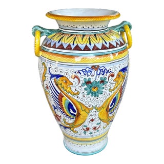 1990s Raffaellesco Deruta Italian Large Handled Vase For Sale