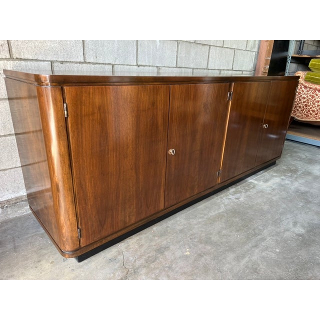 Monumental European Art Deco Walnut Credenza / Sideboard – Streamline Moderne Cabinet For Sale - Image 9 of 17