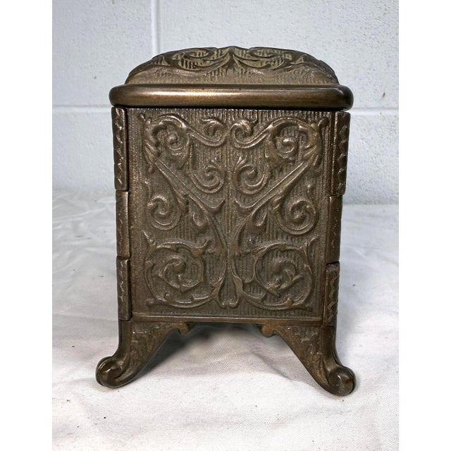 Rare Antique Ornate 1890 Cast Iron Jewel Chest (Coffin Bank) by Hart Co. Usa For Sale - Image 9 of 15