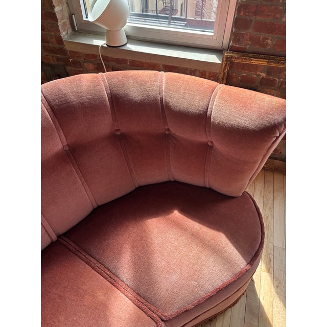 Vintage 1940s Danish-Style Curved Mohair Sofa For Sale In New York - Image 6 of 7
