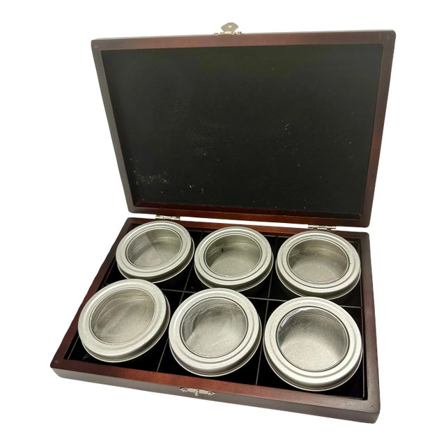 Tea Chest Wood Box Empty Set 6 Canisters Presentation Lidded For Sale