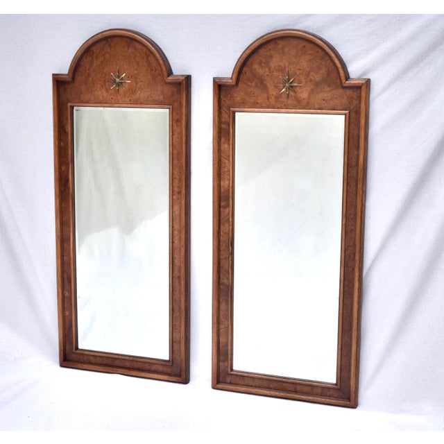 Neoclassical Mid 20th Century Italian Burl Olive Arched Beveled Wall Mirrors For Sale - Image 3 of 10