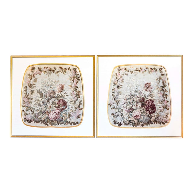 Framed French Silk Aubusson Tapestries with Floral Decor, Sold Individually For Sale