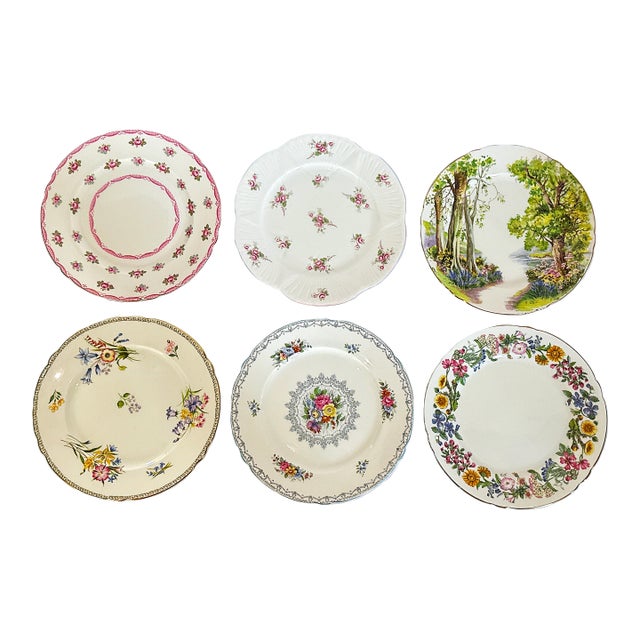 Mid 20th Century Shelley England Fine Bone China Salad Plates / Lunch Plates - Set of 6 For Sale