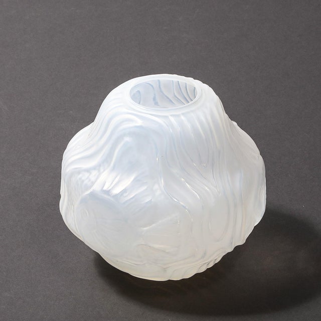 Art Deco Molded & Frosted Glass Vase With Aquatic Motif by André Hunebelle For Sale - Image 12 of 18