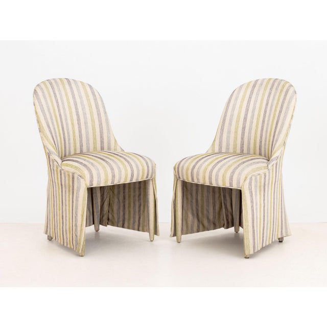 Modern Set of Four Modern Striped Upholstered Dining Chairs For Sale - Image 3 of 9