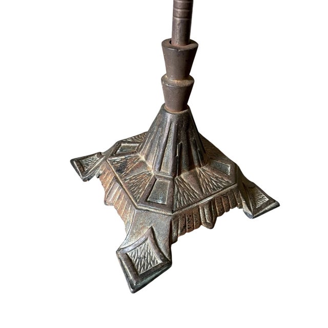 Metal 1920s Art Deco Cast Iron Bridge Arm Floor Lamp For Sale - Image 7 of 11