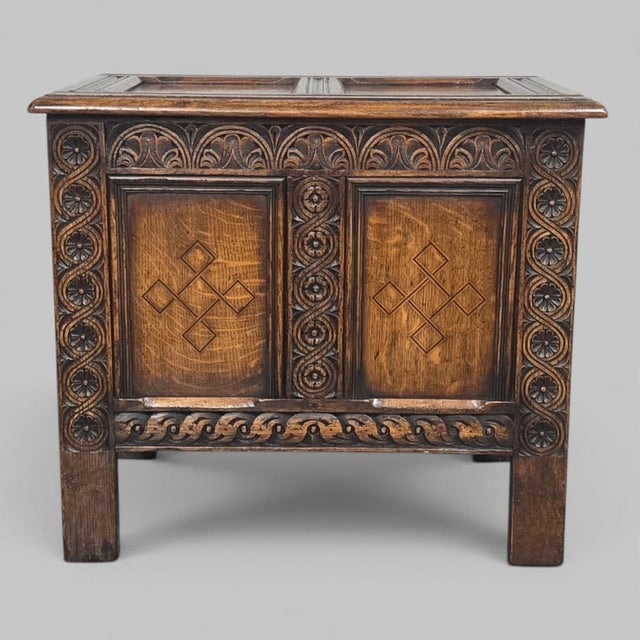 Small Oak Inlaid Coffer, 1920 For Sale - Image 12 of 12