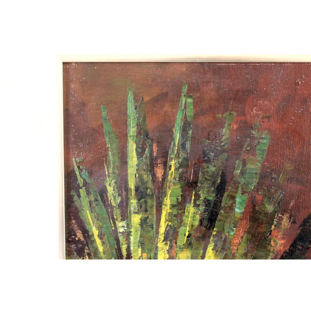 1970s Pair of houseplant paintings - heavily textured - 70s paintings - midcentury - boho - green paintings - still life - vertical painting -gift For Sale - Image 5 of 10