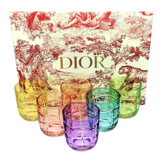 Dior Maison Pastel Harmony Tortoiseshell Small Glasses With Toile Presentation Box, Complete Set of 6 For Sale