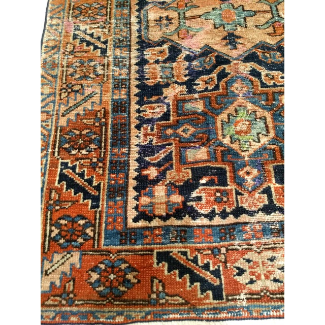 Persimmon Vintage Persian Heriz Karajah Rug, Hand-Knotted Wool, Geometric Pattern, Blue & Rust-Red, 3x4 For Sale - Image 8 of 14