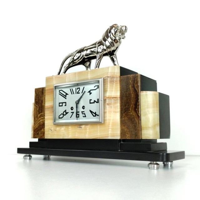 French Art Deco Mantel Clock with Chrome-Plated Bronze Lion, 1930s For Sale - Image 13 of 18