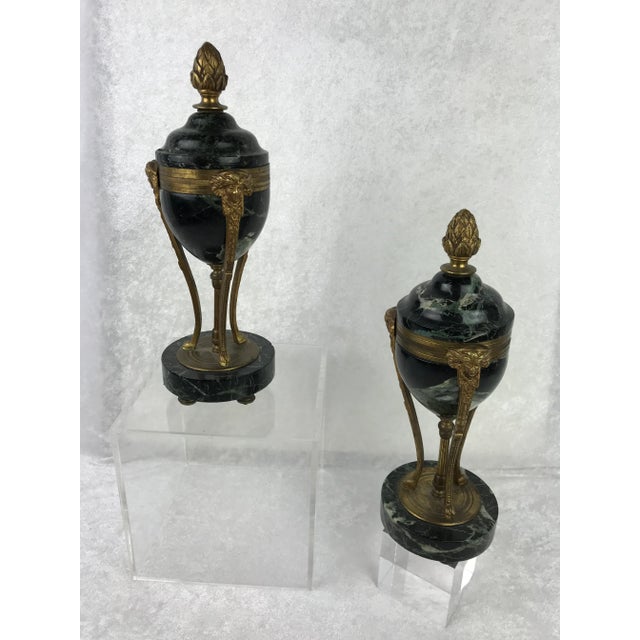 French Louis XVI Style Black Marbled With Gold Lidded Cassolettes - a Pair For Sale - Image 3 of 11