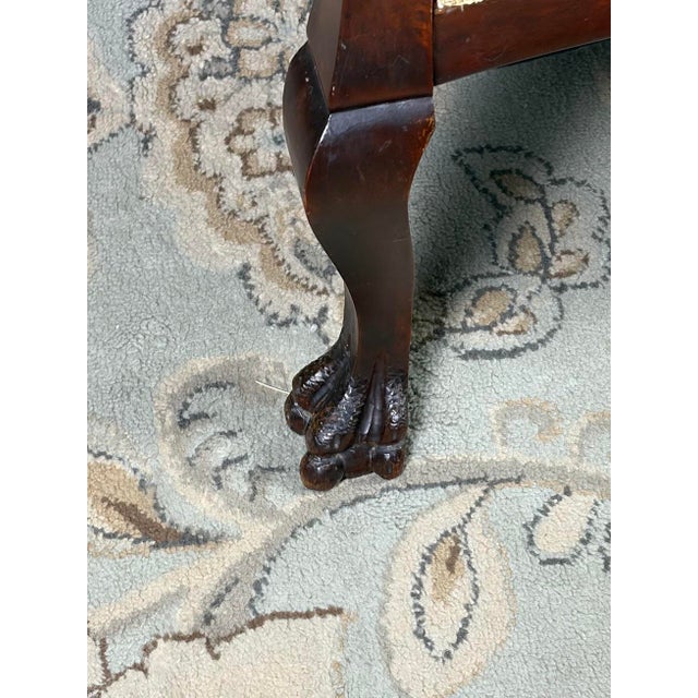 Wood Late 19th Century Victorian Carved Mahogany Settee in Shimmering Cream & Gold Ball and Claw Feet For Sale - Image 7 of 13