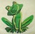 Ribbit! An adorable frog motif adorns this vintage custom made wool needlepoint pillow in Springtime shades of green...