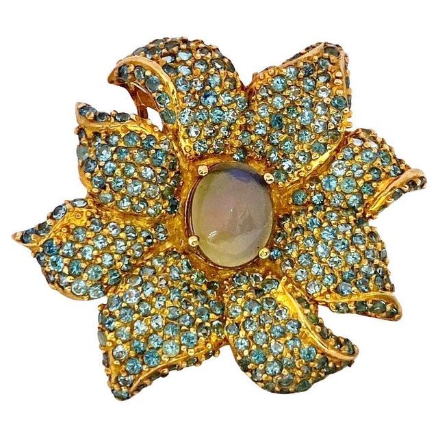 Bochic "Orient" Natural Opal & Blue Topaz Cocktail Ring Set 18K Gold&Silver For Sale - Image 15 of 18