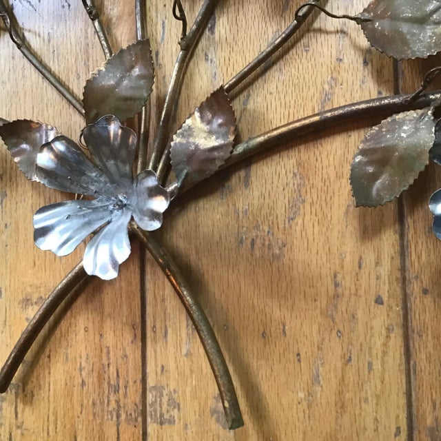 Gold Gilt and Silver Italian Floral Metal Wall Art For Sale - Image 4 of 11