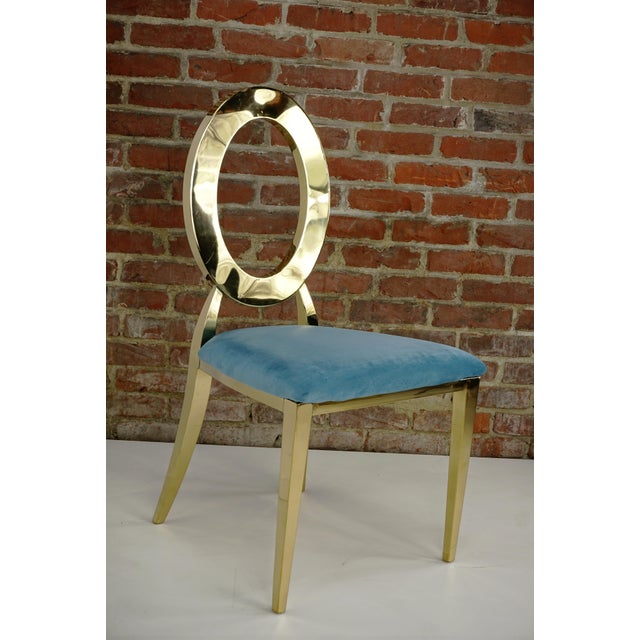 Turquoise Velvet and Gilt Metal Chair For Sale - Image 5 of 6