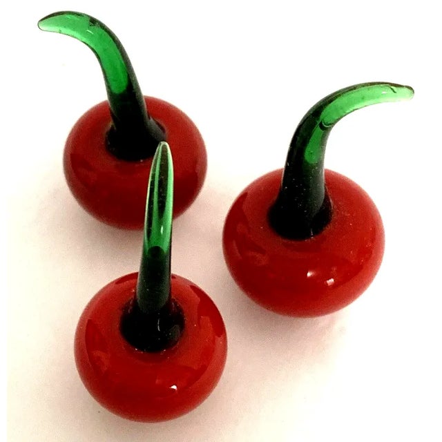 Murano Style Art Glass Cherries With Green Stems Set of 3 Chairish