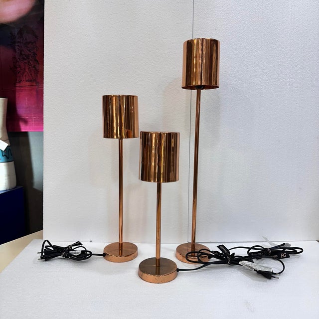 Metal Mid-Century Lamps in Copper, France, 2000s, Set of 3 For Sale - Image 7 of 18