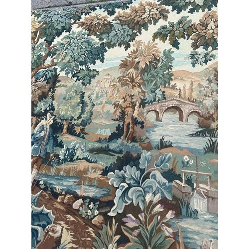 Mid-Century Handwoven Aubusson The Man Near the River Tapestry, 1970s For Sale - Image 13 of 18