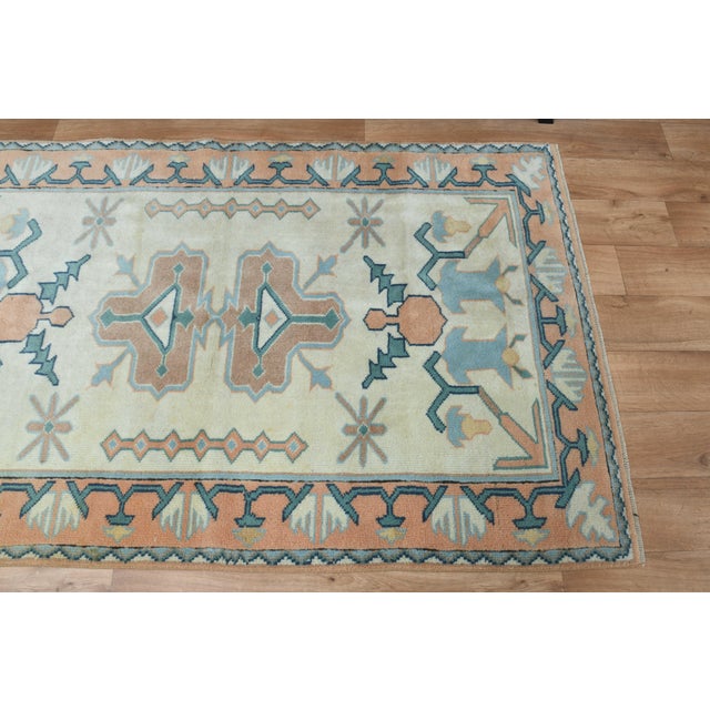 1970s Vintage Handmade Wool Cotton Turkish Cream Beige Runner Rug For Sale In San Francisco - Image 6 of 11