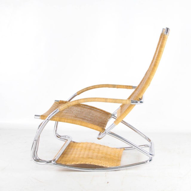 Wicker and Chrome Chaise Longue, 1970s For Sale - Image 10 of 17
