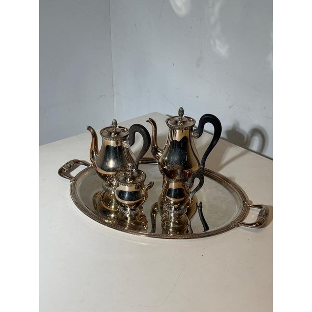 French Silver-Plated Malmaison Coffee or Tea Service with Tray from Christofle, Set of 5 For Sale - Image 6 of 8