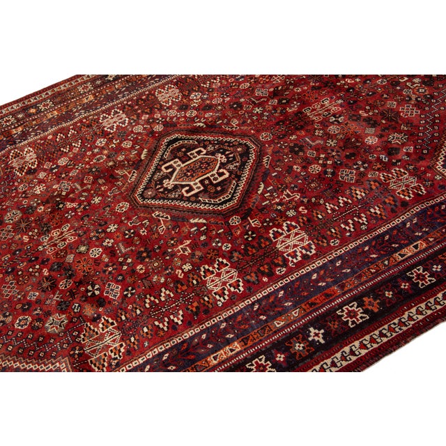 Allover Designed Persian Shiraz Room SIze Wool Rug in Red For Sale - Image 4 of 10