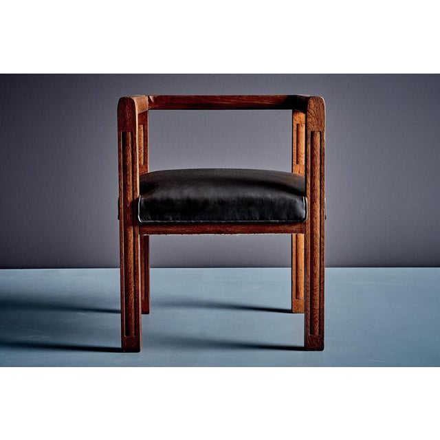 Art Deco Armchair in Oak with Upholstered Black Leather, France, 1920s For Sale - Image 4 of 15