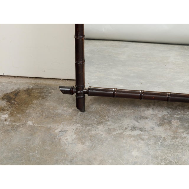 French Turn of the Century Rectangular Faux Bamboo Mirror with Black Patina For Sale - Image 4 of 7