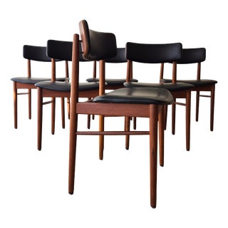 Vintage Danish Teak Dining Chairs in Black Italian Leather, 1960s, Set of 6 For Sale