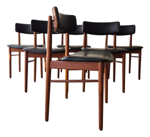 Vintage Danish Teak Dining Chairs in Black Italian Leather, 1960s, Set of 6