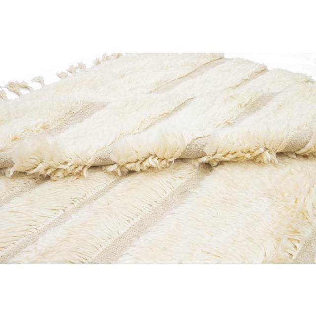 Textile Modern Moroccan Style Handmade Beige Striped Wool Rug For Sale - Image 7 of 12