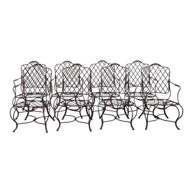 Late 20th Century Vintage Set of Eight Gregorius Pineo Faux Bois Twig Iron Outdoor Armchairs — Los Angeles, Ca For Sale