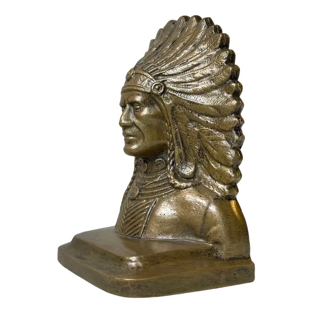 Antique Indian Bronze Chief Bookend, USA. 1920s For Sale