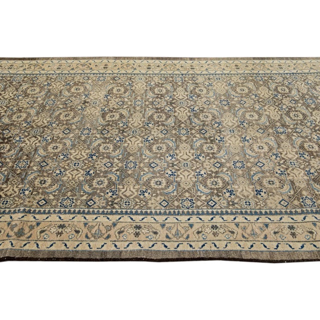1960s Vintage Persian Distressed Brown Handmade All-Over Wool Rug For Sale - Image 5 of 7