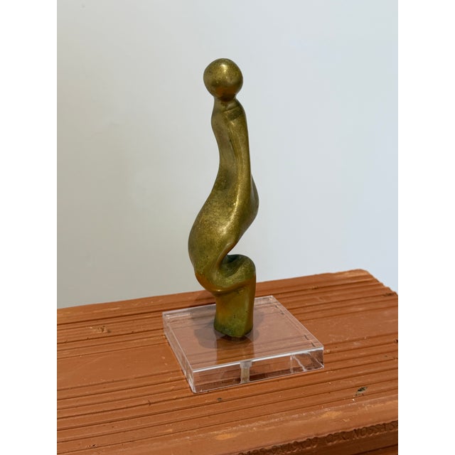 Bronze Brazilian Modernist Figurative Sculpture on Lucite Base, 1980s For Sale - Image 8 of 11