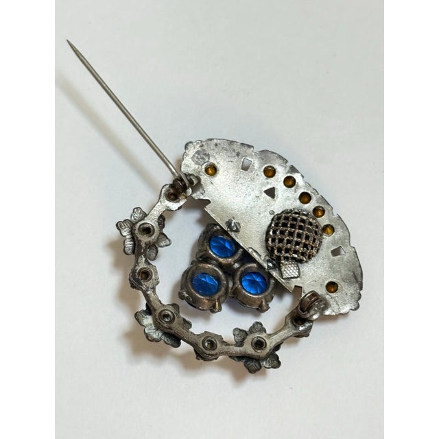 Art Deco Vintage 1930s Czech Sapphire Blue Rhinestone Vinaigrette Scent Brooch For Sale - Image 3 of 7