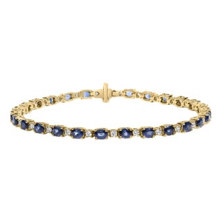18K Yellow Gold 3/4 Cttw Diamond and 5 1/3 Cttw Oval Blue Sapphire Alternating Link Bracelet (G-H Color, VS1-VS2 Clarity) - 7.25" Inches For Sale